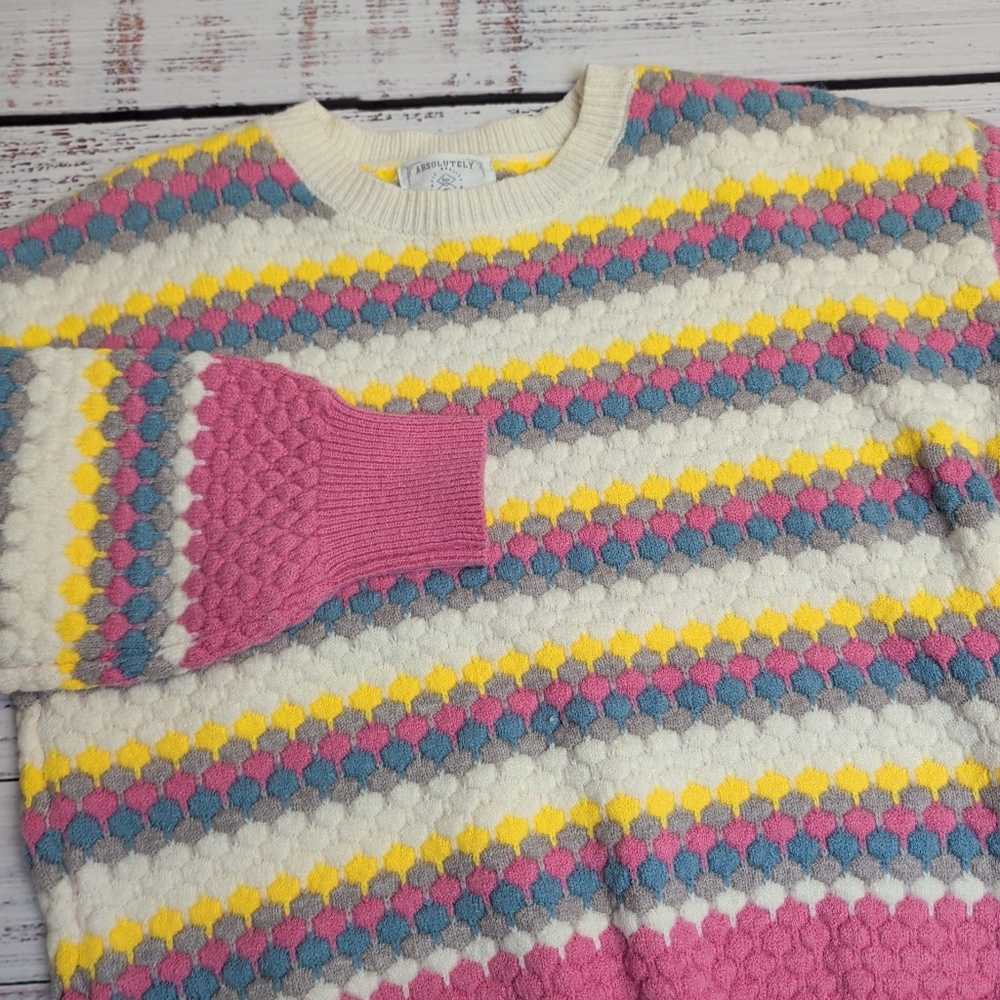 Absolutely Creative Worldwide Colorful Rainbow Knit Bubble Pattern Sweater Med
